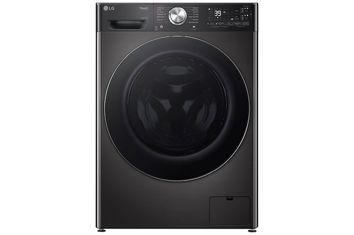 Front view of BIG In™ Turbowash 360 ThinQ Washer and Dryer Platinum Black - FWY937BCTA1 